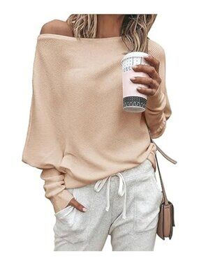 Off Shoulder Loose Knit Pullover Sweater Batwing Long Sleeve Oversized